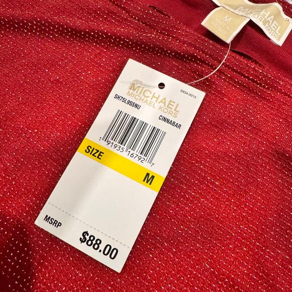 MICHAEL Michael Kors Cinnabar Metallic Sparkle Knit Top 3/4 Sleeve Size M NWT - Picture 3 of 7